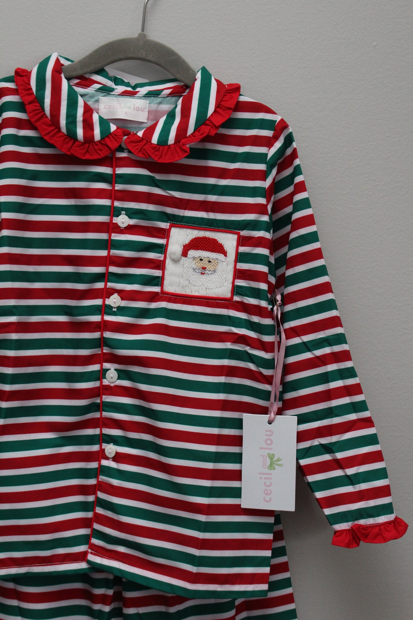 Cecil & Lou • NWT Red, Green & White Stripe Santa Smock PJ Set • 5T