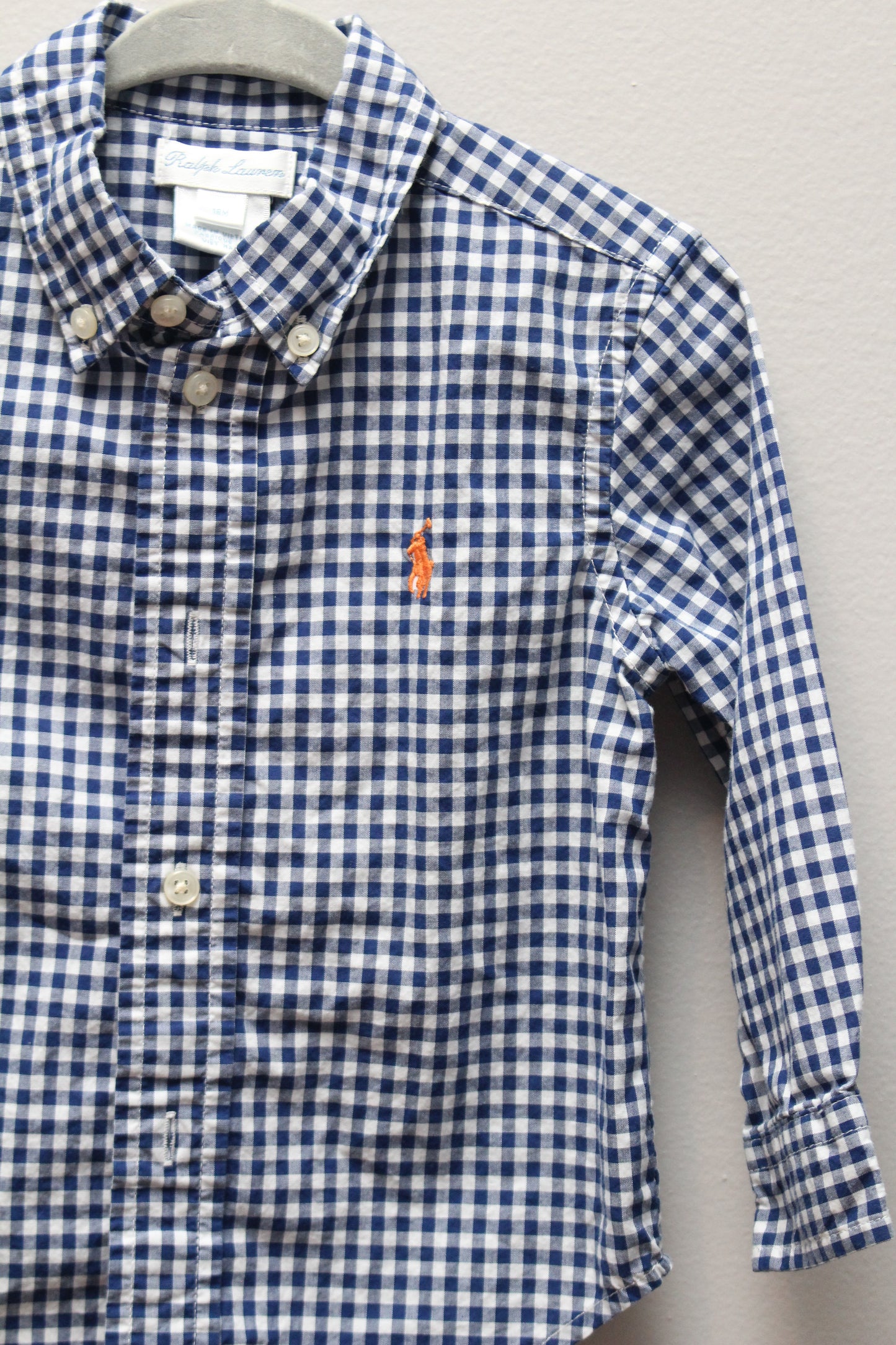 Ralph Lauren • Blue Ginghgam Button Down Shirt • 18 Months