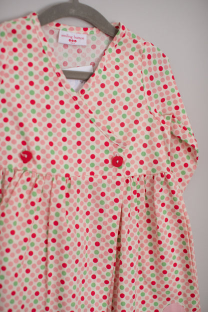 Smiling Button • Pink & Red Polka Dot Dress • 3T