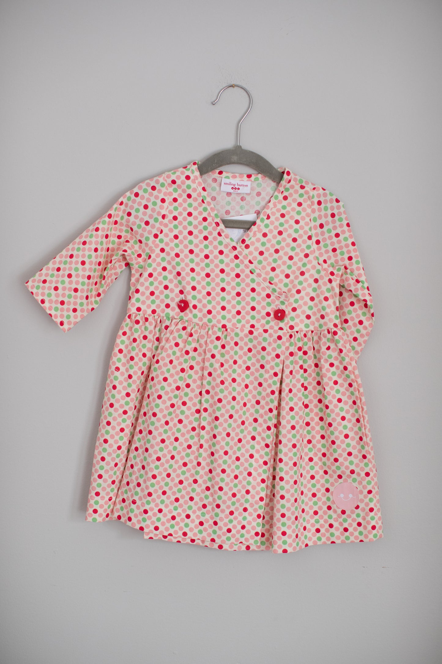 Smiling Button • Pink & Red Polka Dot Dress • 3T