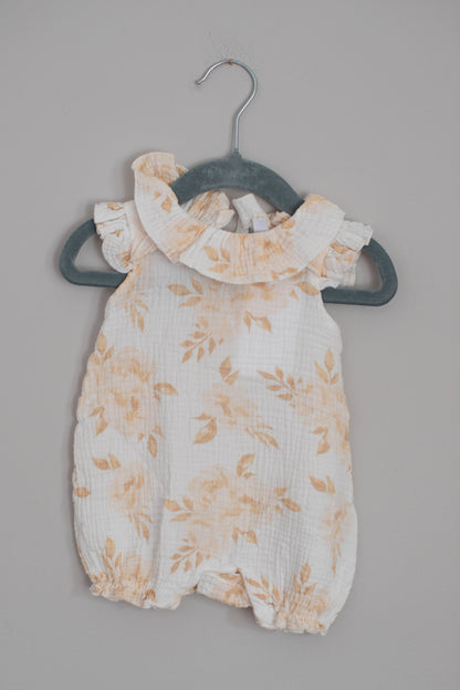 Emily & Olive • White & Cream Floral Bubble • 0-3 Months