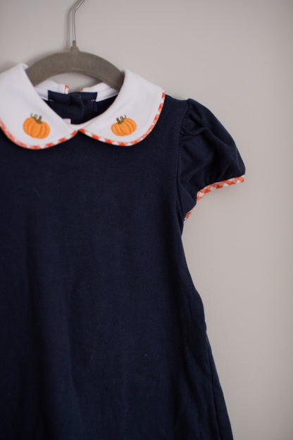 Lullaby Set • Navy Pumpkin Embroidered Collar Dress • 2T