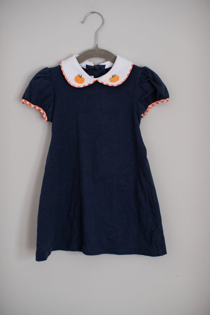 Lullaby Set • Navy Pumpkin Embroidered Collar Dress • 2T