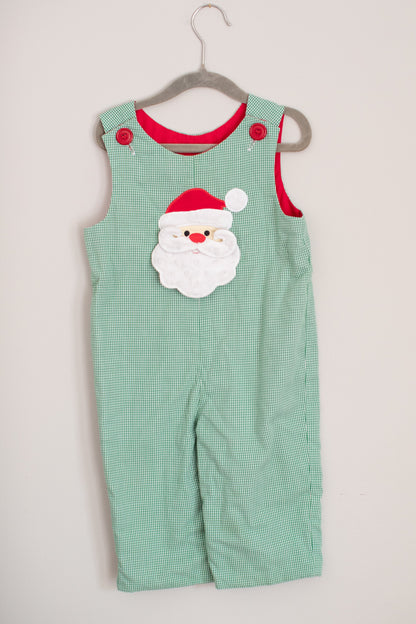 Zuccini • Reversible Green Gingham Santa Longall • 2T