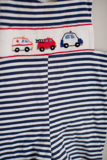 Babeeni • Blue & White Stripe Rescue Smocked Jon Jon • 2T