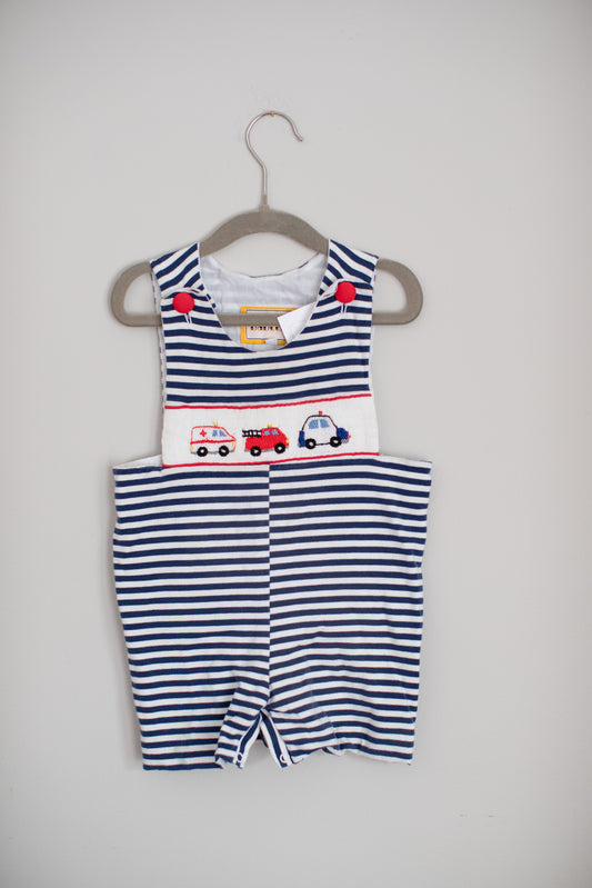 Babeeni • Blue & White Stripe Rescue Smocked Jon Jon • 2T