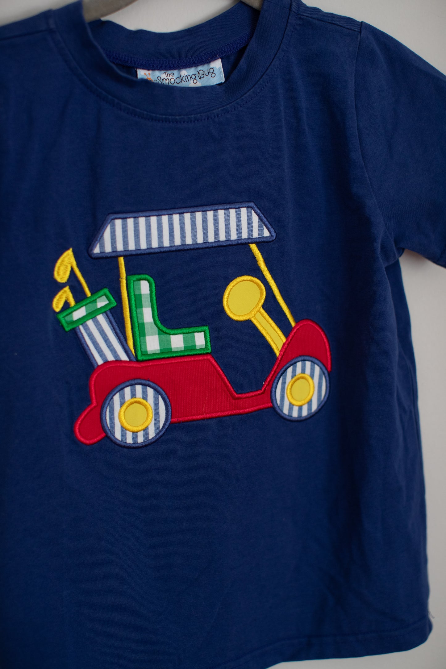 The Smocking Bug • Navy Golf Cart Applique Shirt • 4T