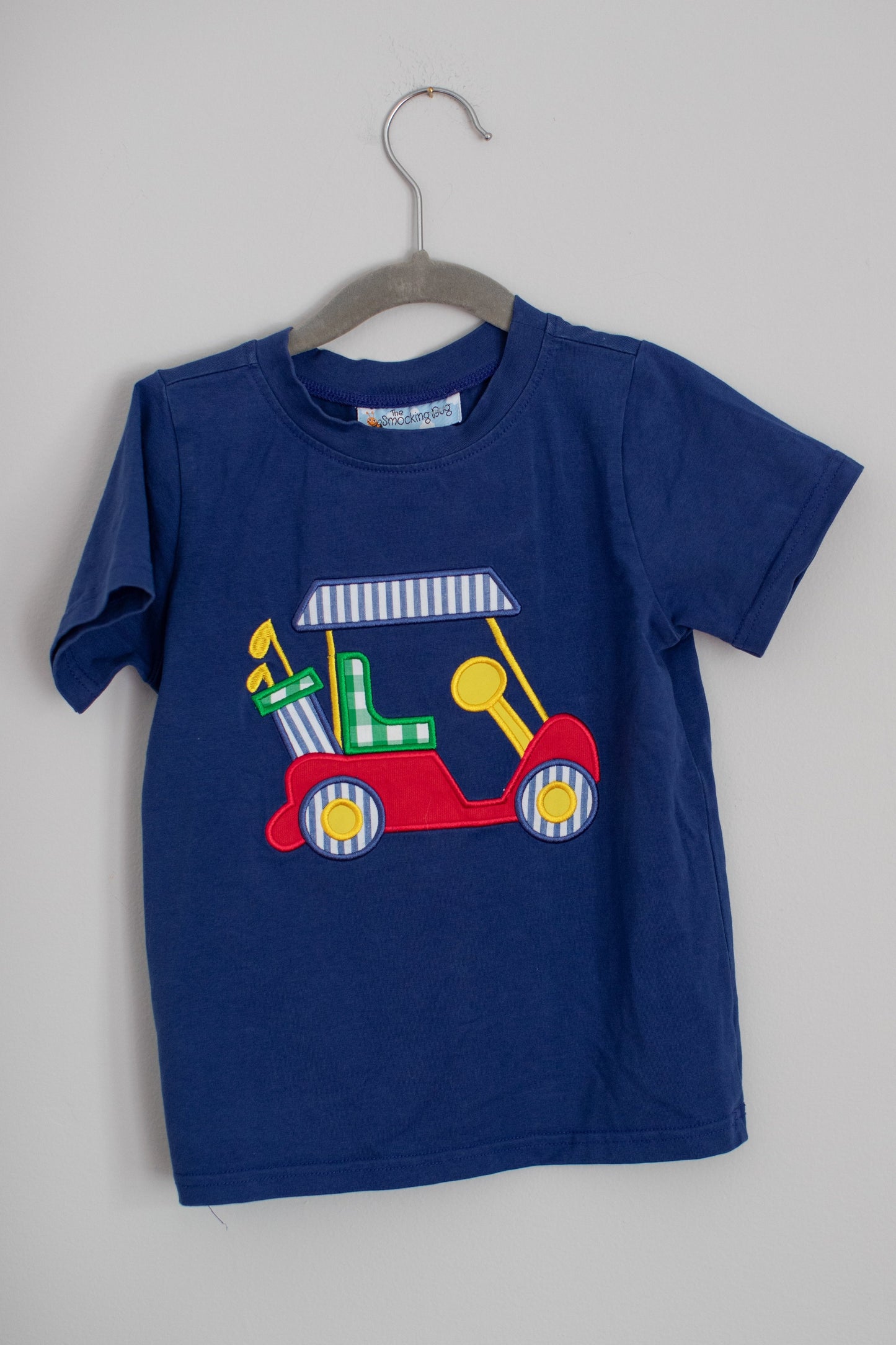 The Smocking Bug • Navy Golf Cart Applique Shirt • 4T