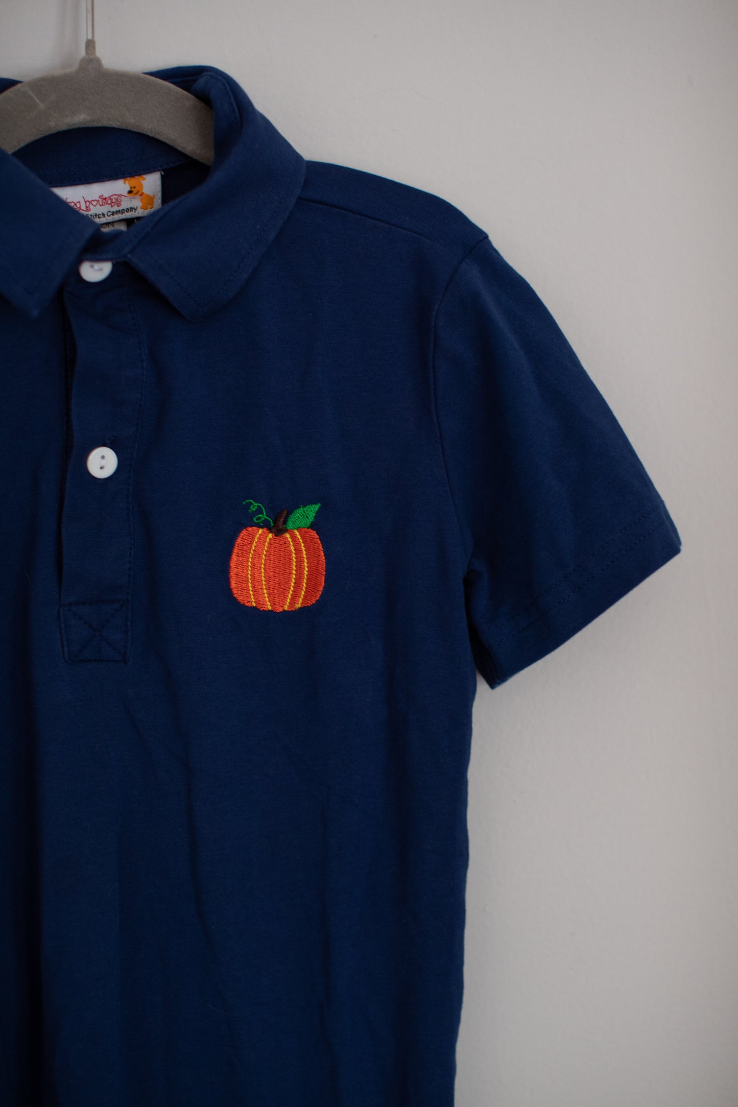 Smocking Dog Boutique • Navy Pumpkin Collared Polo • 5T