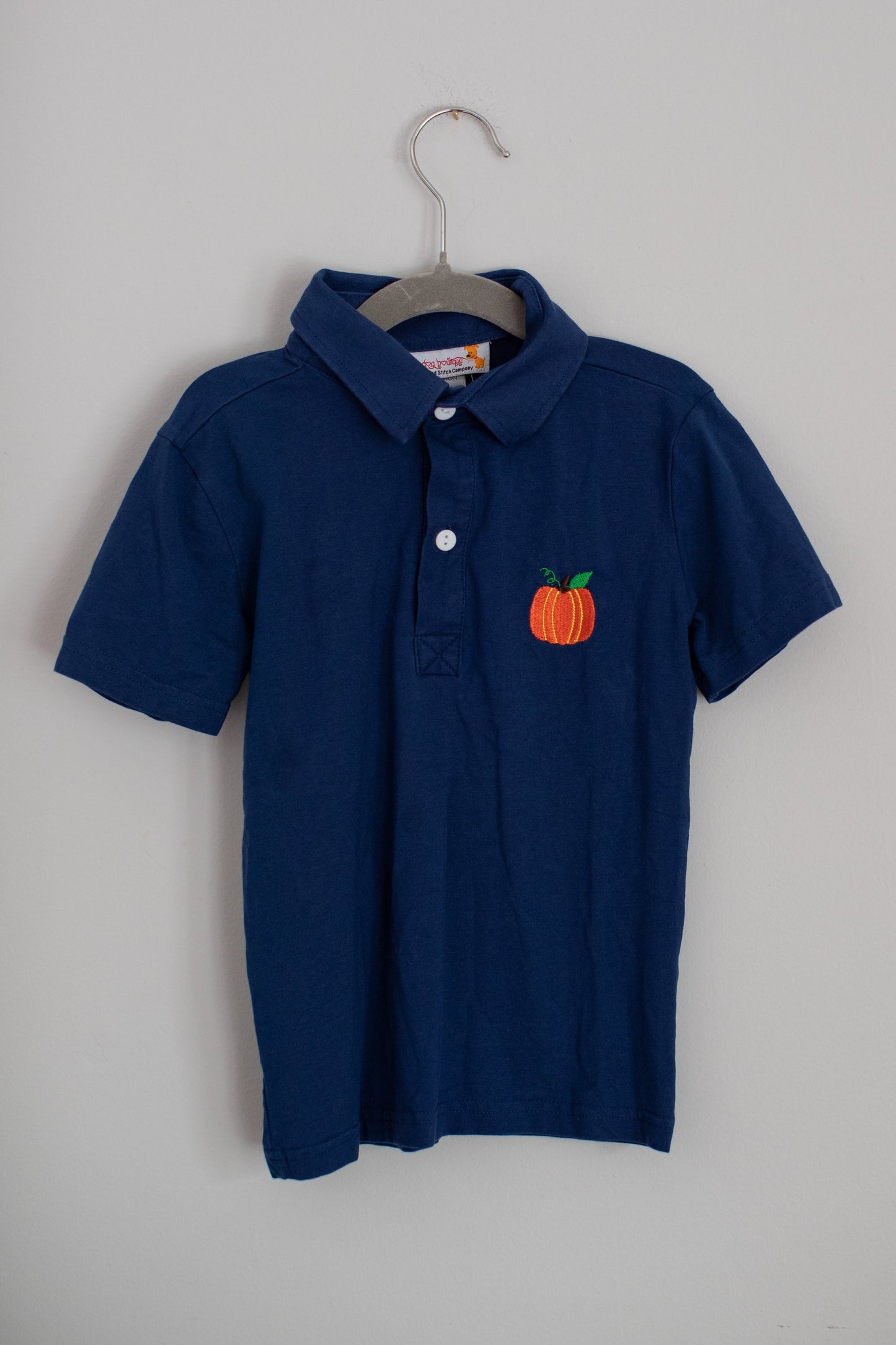 Smocking Dog Boutique • Navy Pumpkin Collared Polo • 5T