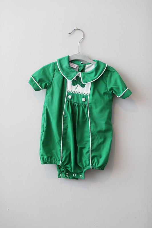 Pleats & Stitches • Green Shamrock Smocked Bubble • 3 Months