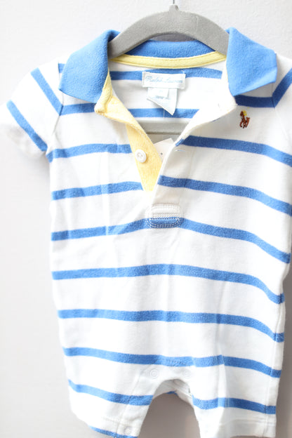 Ralph Lauren • White & Blue Striped Romper • 3 Months