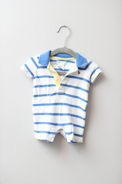 Ralph Lauren • White & Blue Striped Romper • 3 Months