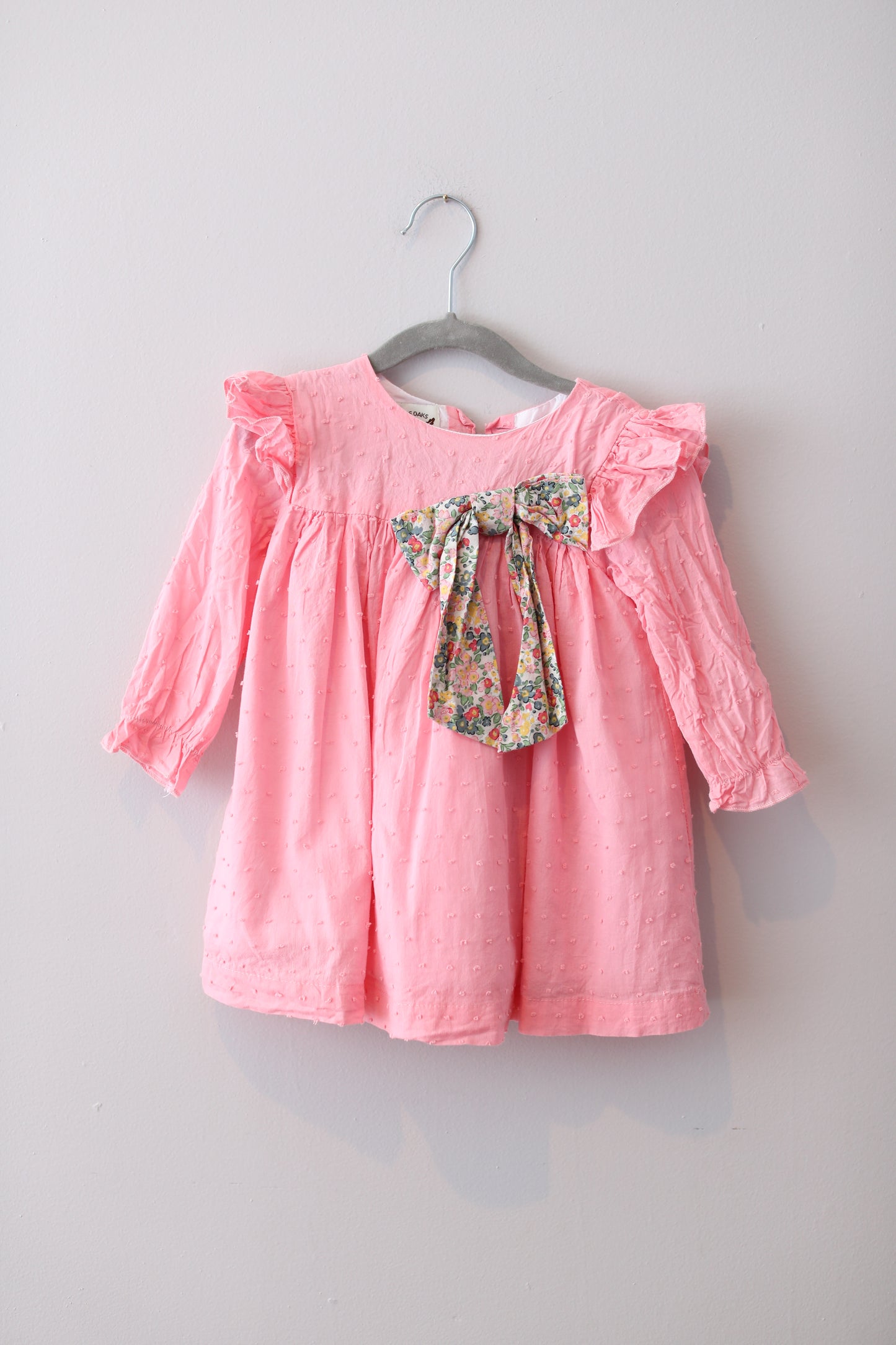 The Oaks • Pink Swiss Dot Floral Bow Dress • 2T