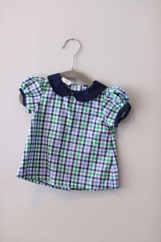 Southern Sunshine • Navy & Green Plaid Top • 6 Months