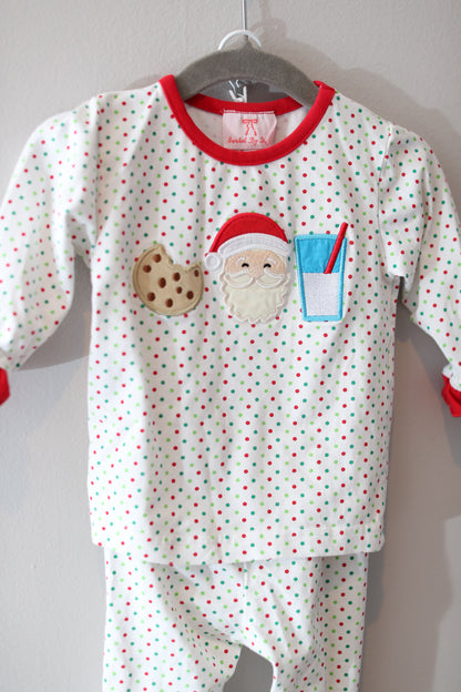 Smocked by Design • White & Green Bitty Dot Milk and Cookies PJ Set • 6 Months