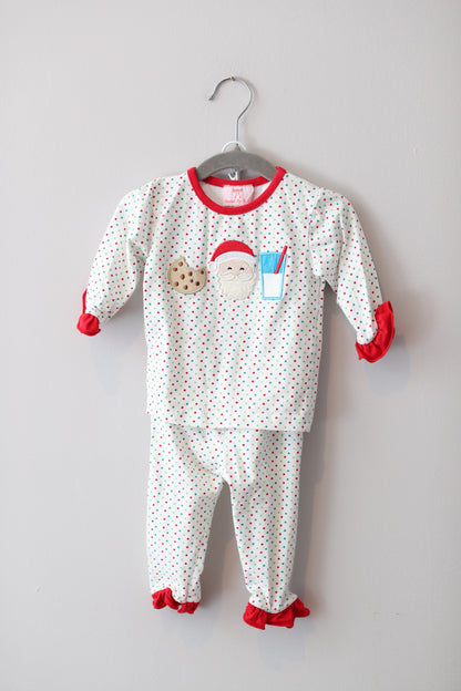 Smocked by Design • White & Green Bitty Dot Milk and Cookies PJ Set • 6 Months