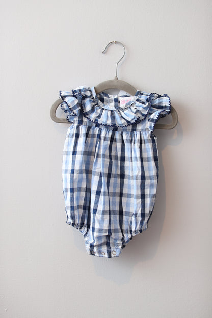 Stitchy Fish • Navy & Blue Ruffle Neck Bubble • 3 Months