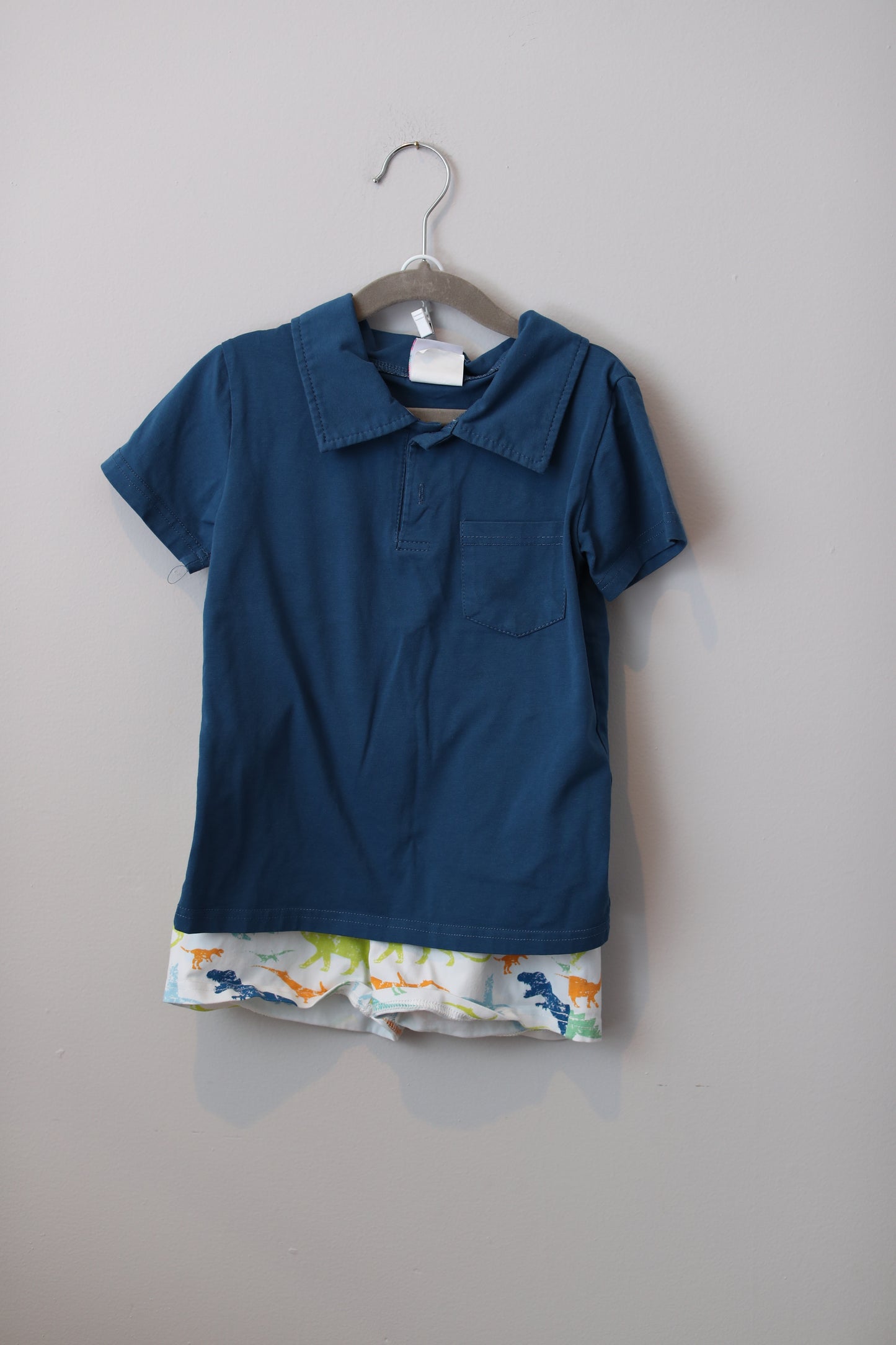 Stitchy Fish • Blue Collared Dino Short Set • 5T