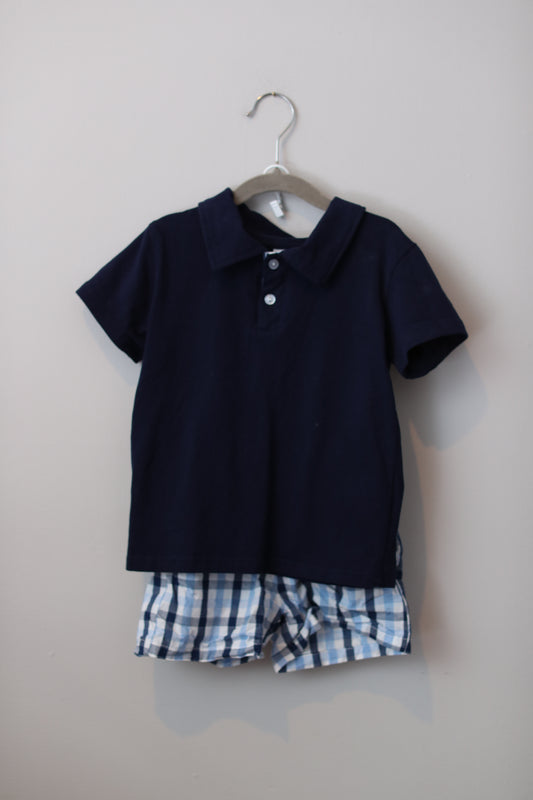 Stitchy Fish • Blue Collar Gingham Short Set • 5T