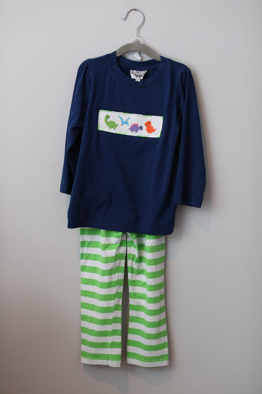 Little J's Smocks • Navy Dino Smocked Pant Set • 5T