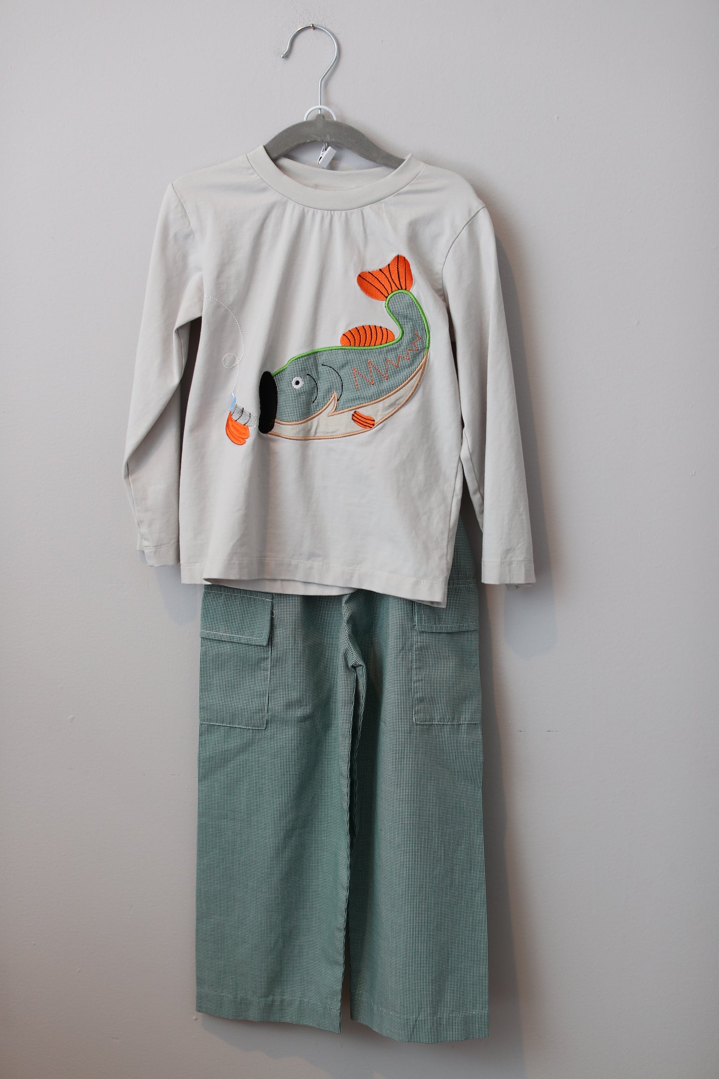 Banana Split • Grey Fishing Applique Pant Set • 4T