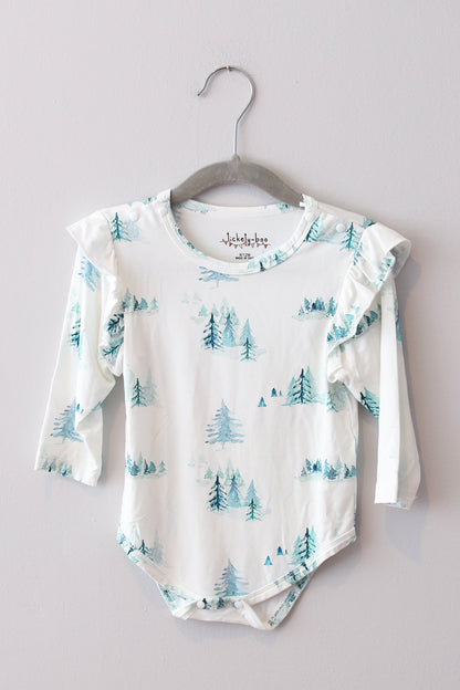 Tickety Boo • White Christmas Tree Wagon Theme Onesie • 12 Months