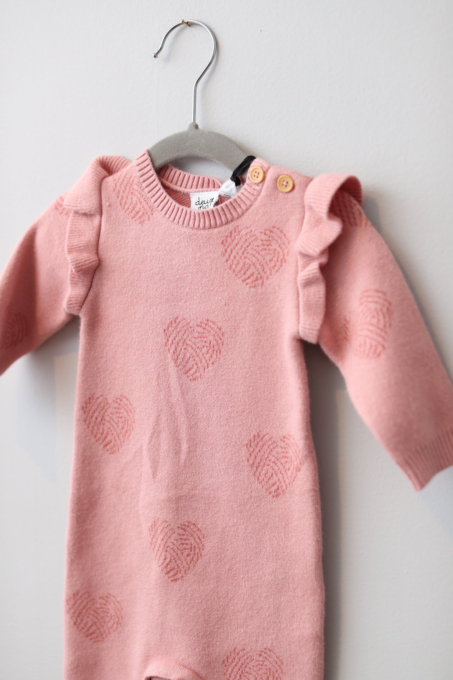 Deux nar deux • NWT Pink Heart Sweater Longall • 3 Months