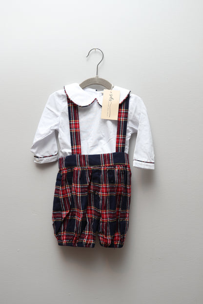 Southern Darlin Smocks • NWT Navy & Plaid Bobby Suit • 9 Months