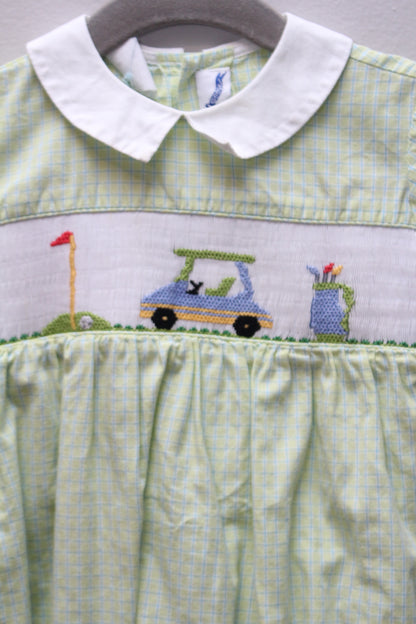 Silly Goose • Green Golf Smocked Bubble • 9 Months