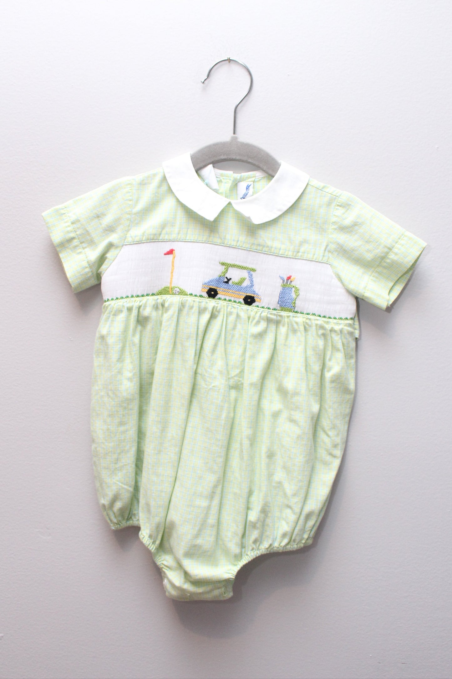 Silly Goose • Green Golf Smocked Bubble • 9 Months