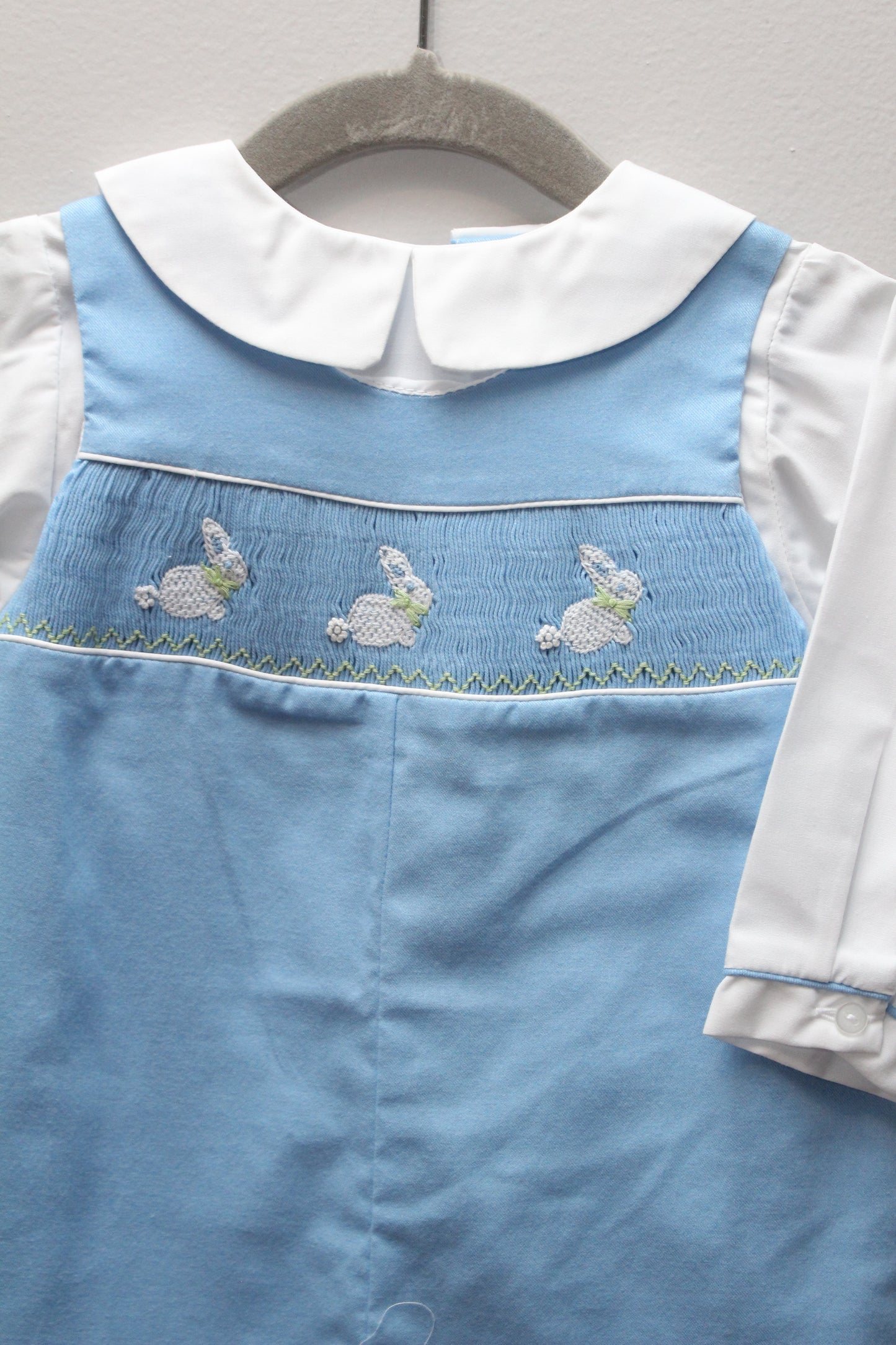 Petit Pomme • Blue Bunny Smocked Longall • 9 Months