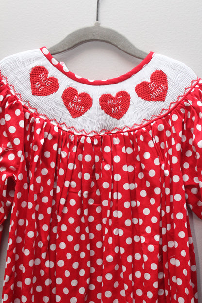 Nola Smocked • Red Polka Dot Heart Smocked Dress • 4T