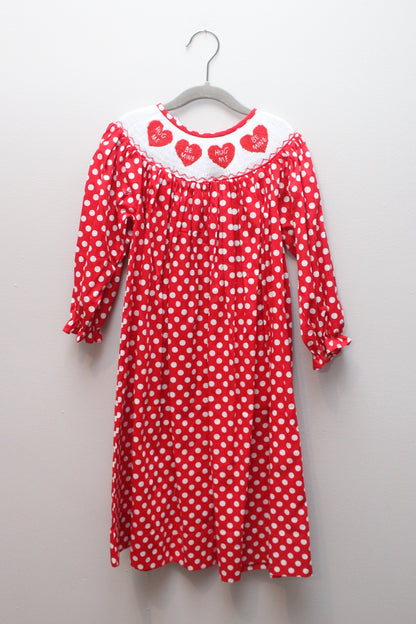 Nola Smocked • Red Polka Dot Heart Smocked Dress • 4T