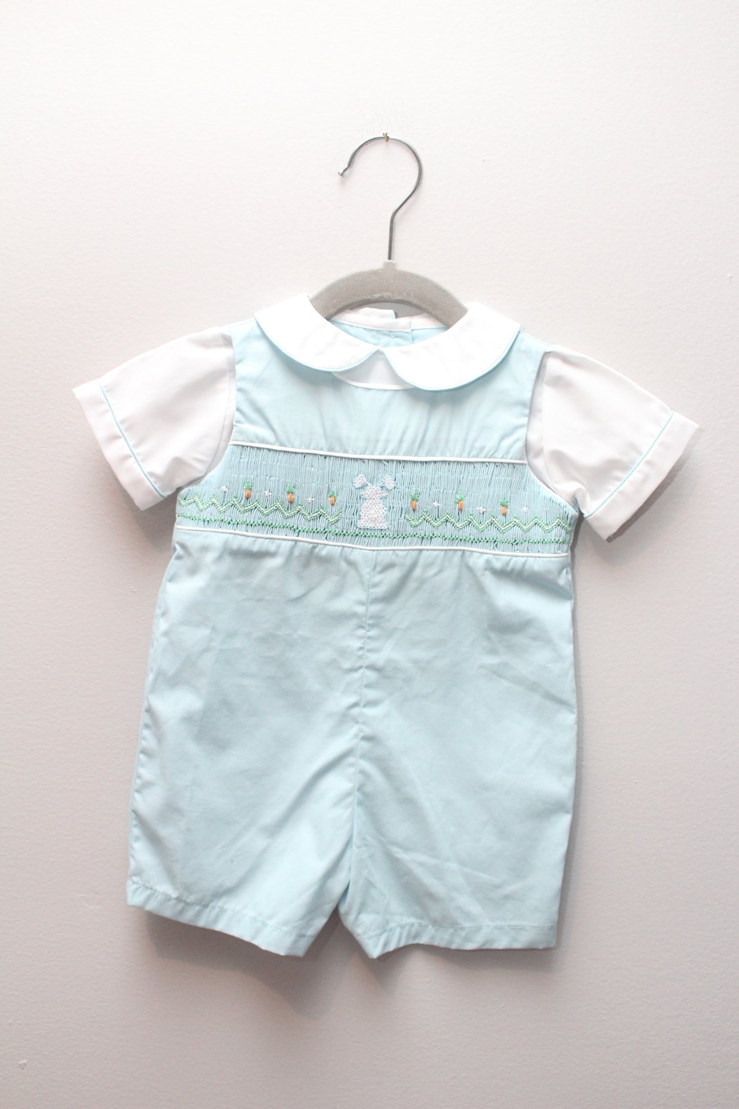 Petit Ami • NWT Blue Bunny Smocked Romper • 6 Months