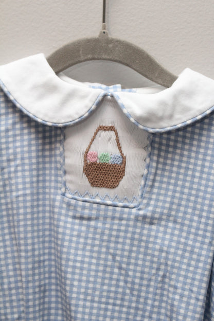 Southern Taters • Blue Gingham Easter Basket Smocked Bubble • 6 Months