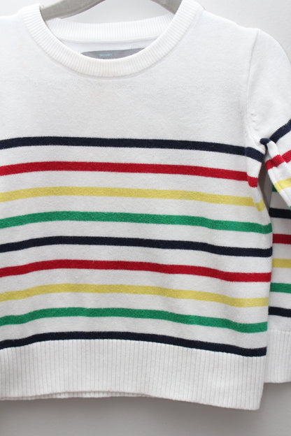 Primary • White w/ Mutil Colored Stripe Sweater • 3T