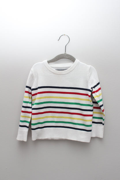 Primary • White w/ Mutil Colored Stripe Sweater • 3T