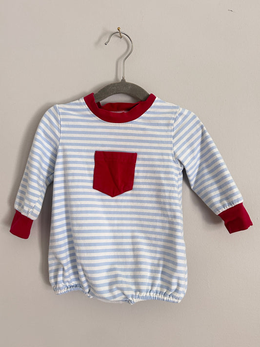Busy Bees • Blue & White Stripe Bubble • 12 Months