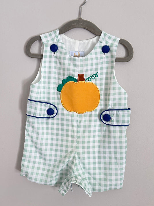 Busy Bees • Green Plaid Pumpkin Embroidered Jon Jon • 9 Months