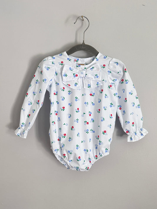 NWT Beaufort Bonnet • White w/ Red & Blue Floral Bow Bubble • 0-6 Months