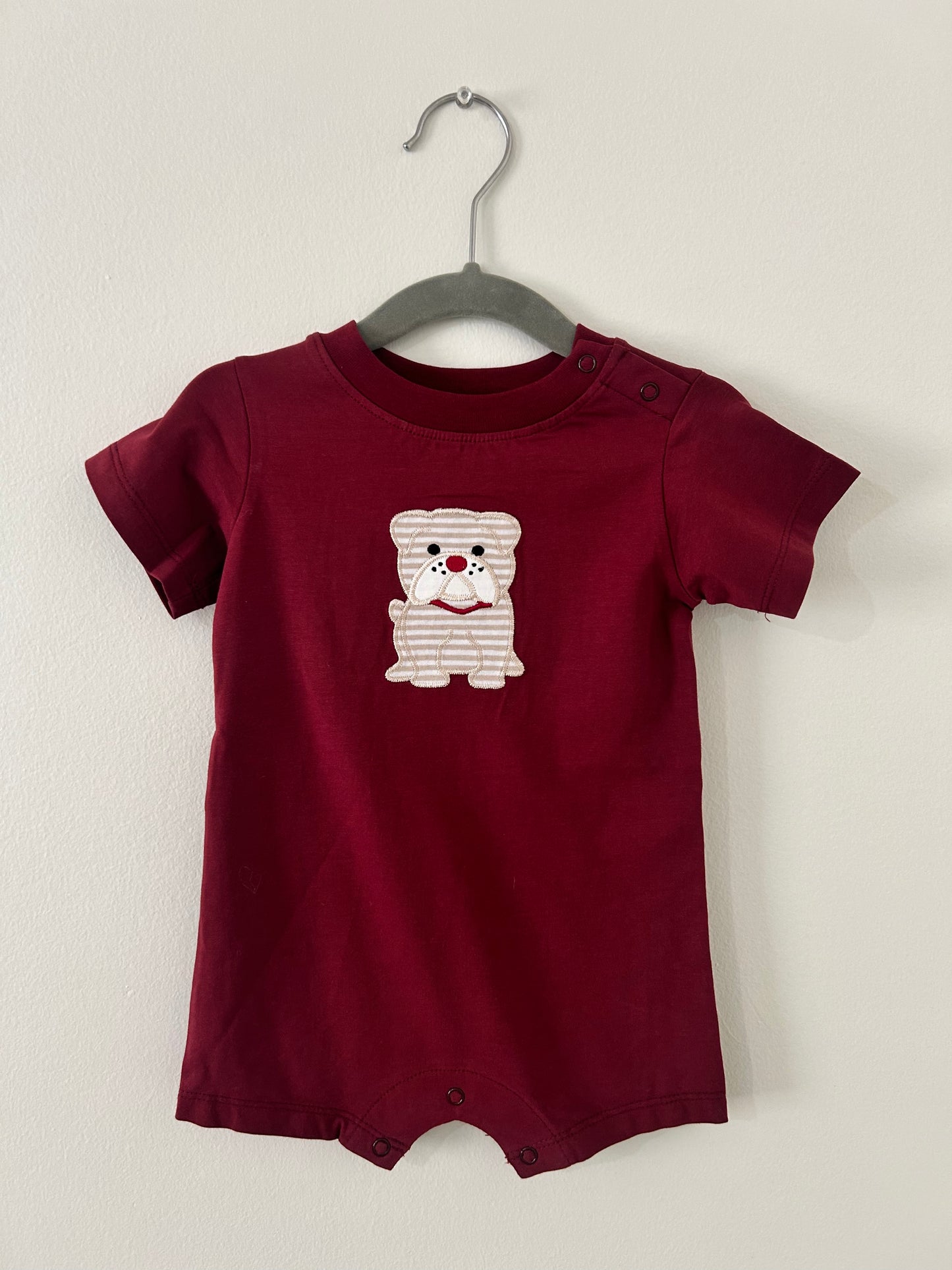 Ishtex • NWT Maroon Bulldog Applique Romper • 18 Months