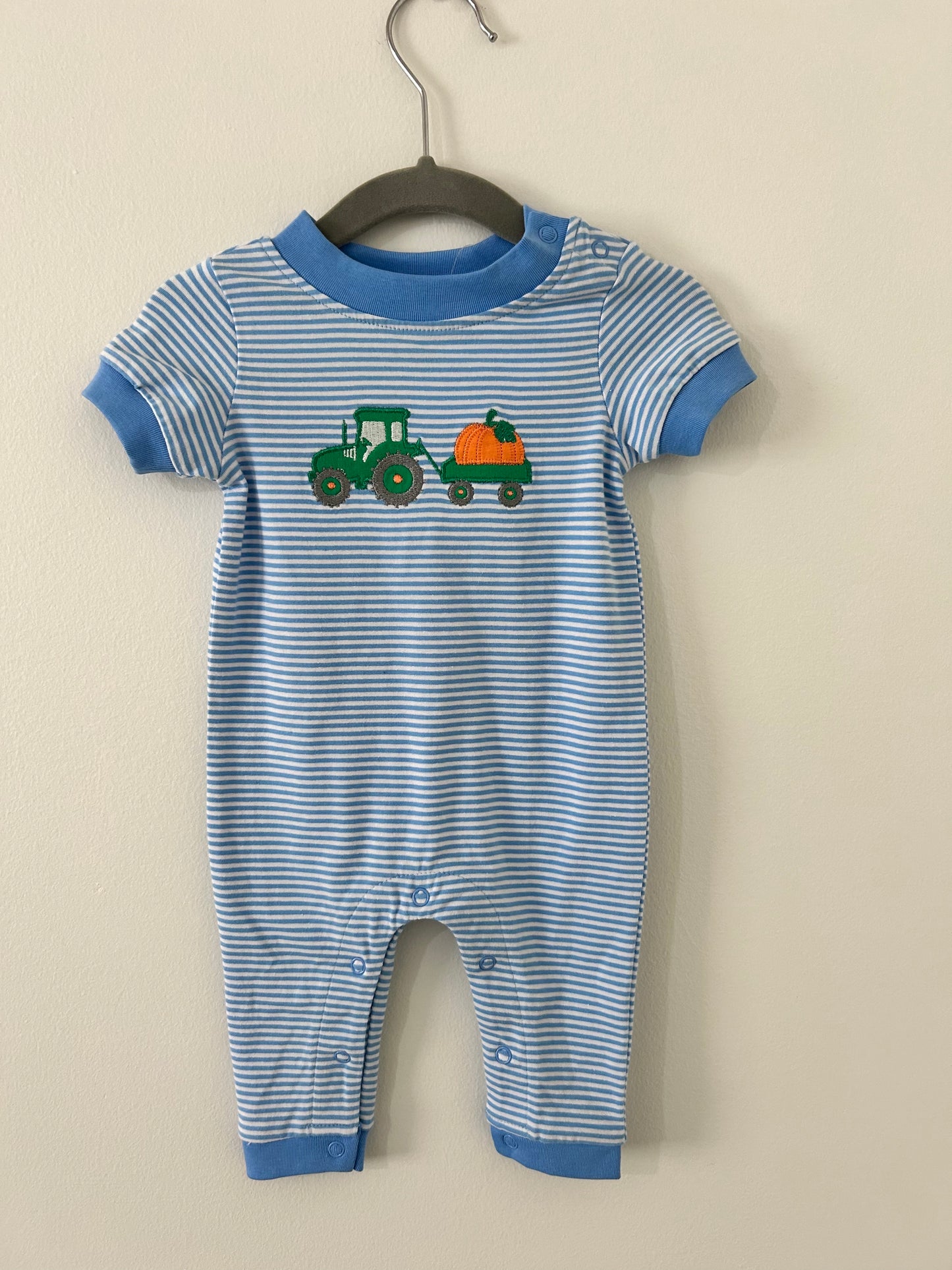 Ishtex • NWT Blue & White Pumpkin Tractor Playsuit • 3 Months