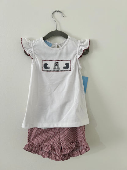 Charming Little One • NWT Bulldog Football Smocked Short Set • 2T