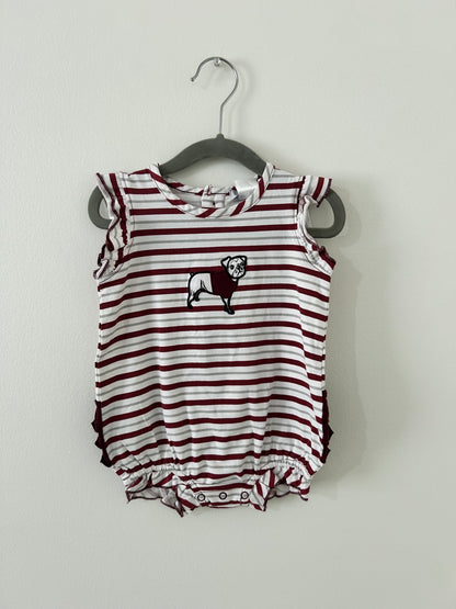 Ishtex • NWT Crimson & Grey Stripe Bulldog Applique Bubble • 18 Months