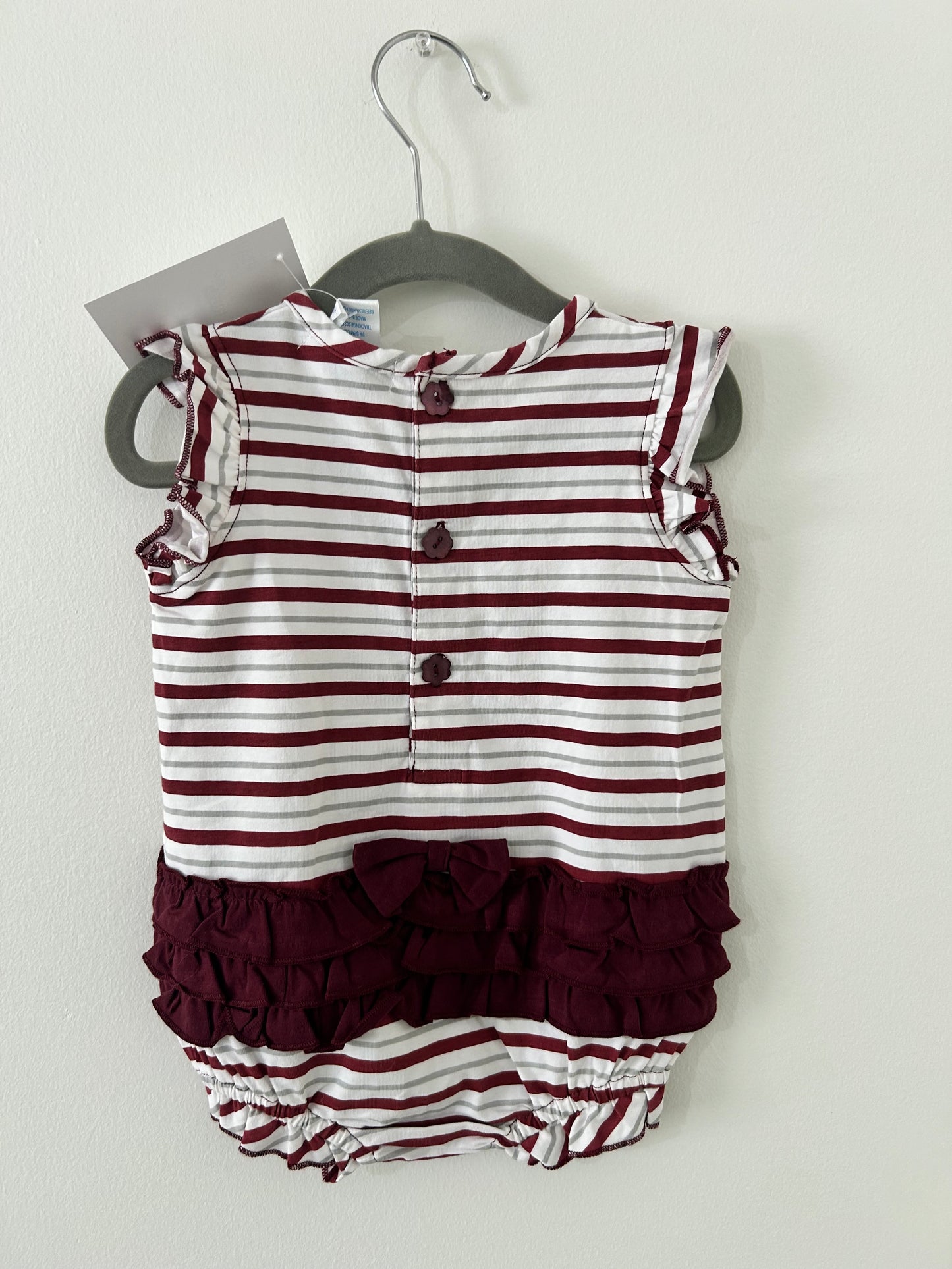 Ishtex • NWT Crimson & Grey Stripe Bulldog Applique Bubble • 18 Months