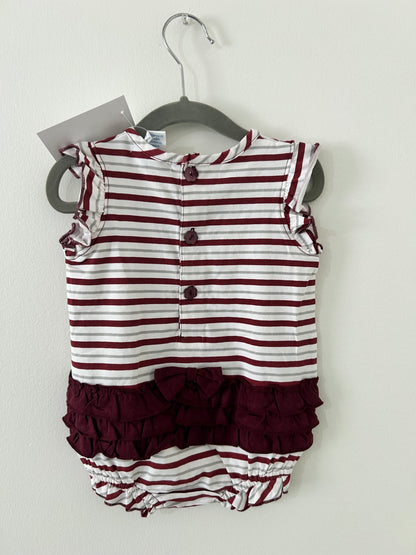 Ishtex • NWT Crimson & Grey Stripe Bulldog Applique Bubble • 18 Months