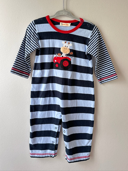Baby Luigi • Navy Blue Striped Cow Applique Longall • 18 Months