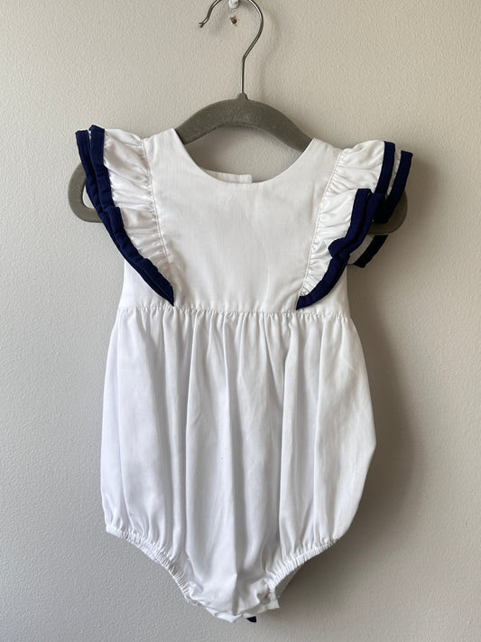 Delaney • NWT White w/ Navy Trim Bubble • 9 Months